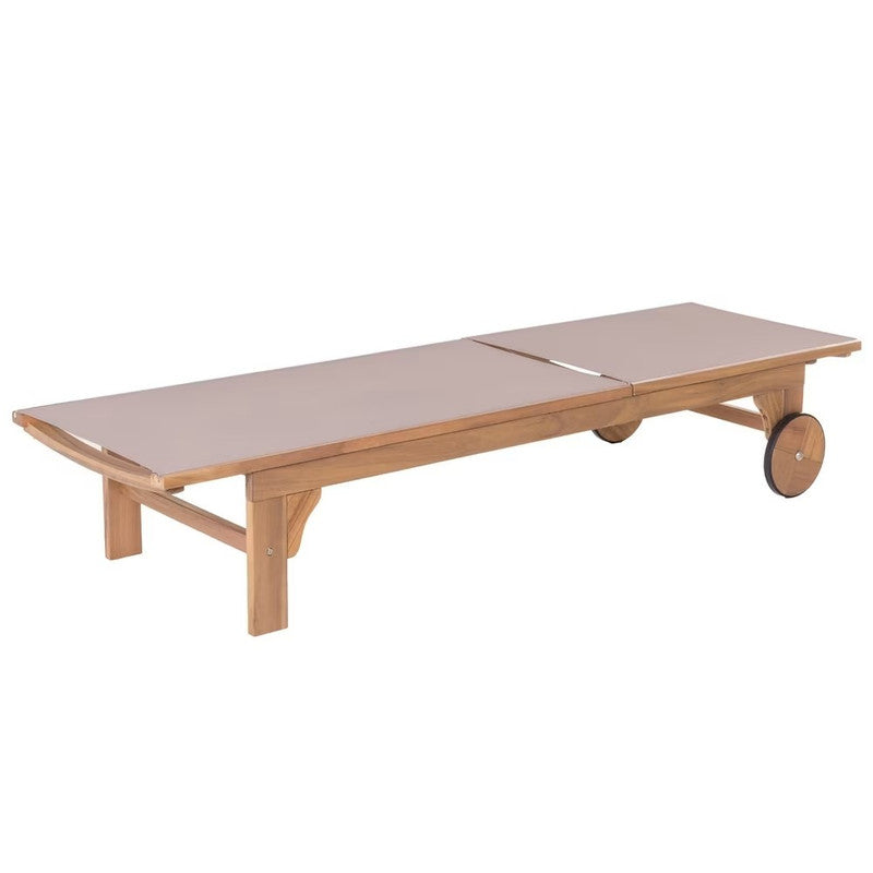 Garden Lounger in Solid Acacia and Taupe Beige Textile