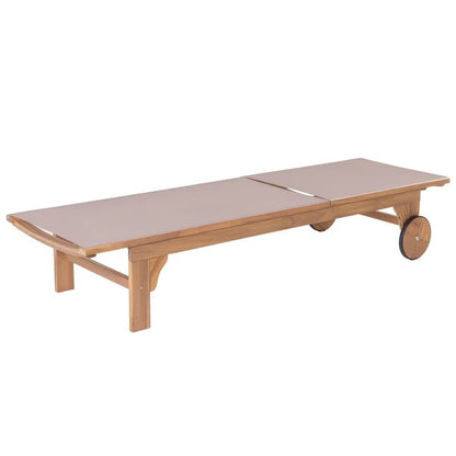 Garden Lounger in Solid Acacia and Taupe Beige Textile