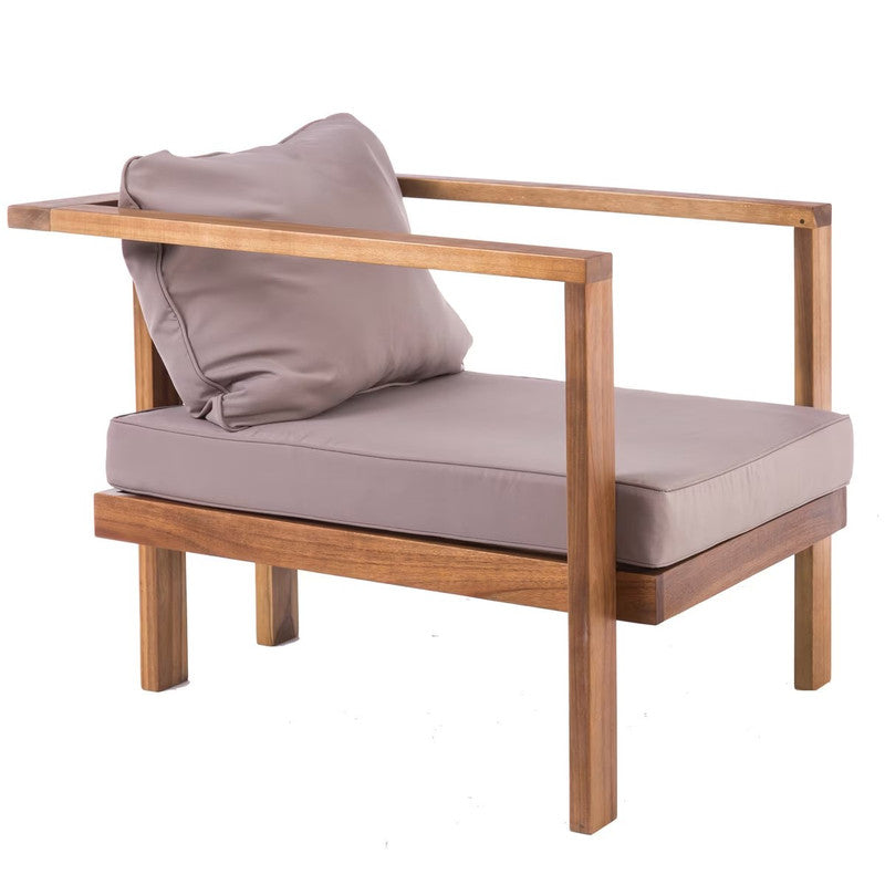 Garden Armchair in Acacia Wood and Taupe Polyester