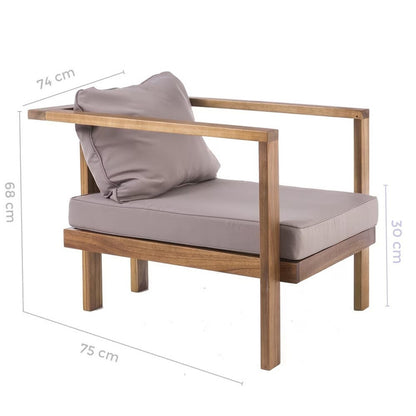 Garden Armchair in Acacia Wood and Taupe Polyester