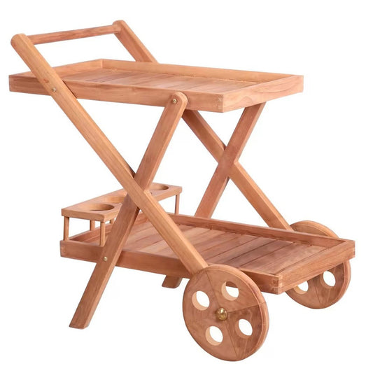 Garden Waiter with Wine Rack Made of Natural Teak Wood