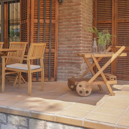 Garden Waiter with Wine Rack Made of Natural Teak Wood