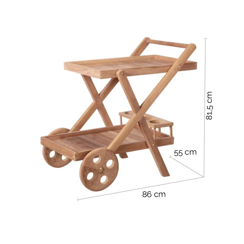 Garden Waiter with Wine Rack Made of Natural Teak Wood