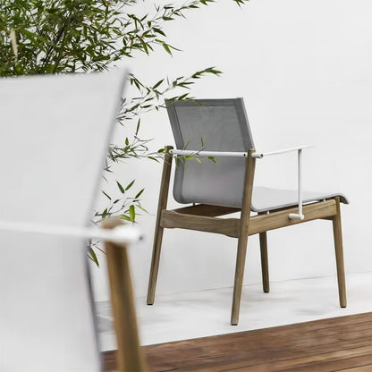 Patio Fabric All-Weathered Teak Wood Dining Chairs