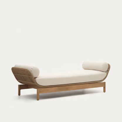Outdoor Sun Lounger Teak with Rope and Cushion