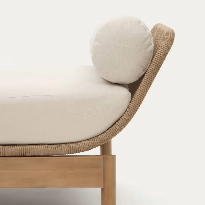 Outdoor Sun Lounger Teak with Rope and Cushion