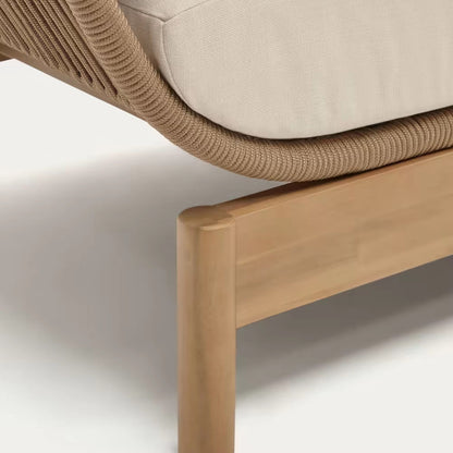 Outdoor Sun Lounger Teak with Rope and Cushion