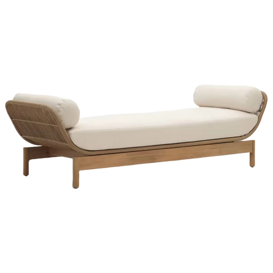 Outdoor Sun Lounger Teak with Rope and Cushion