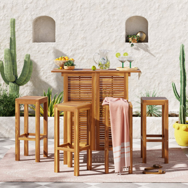 5 Piece Patio Bar Set Solid Wood Acacia